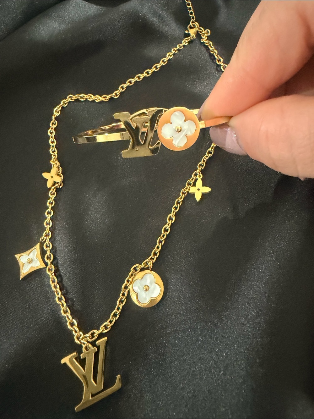 Louis Vuitton Gold-tone Monogram Flower Bracelet and Necklace Set